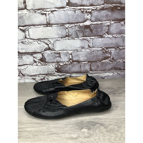 Chocolate Blu CAM2 Black Pleated Leather Ballet Flats Shoes Women Sz 8M US/39EU - Picture 8 of 16